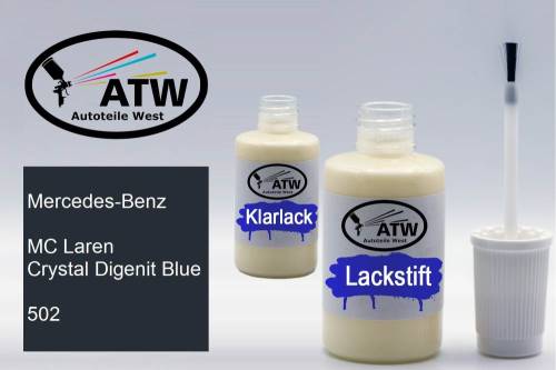 Mercedes-Benz, MC Laren Crystal Digenit Blue, 502: 20ml Lackstift + 20ml Klarlack - Set, von ATW Autoteile West.